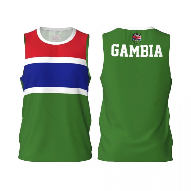 Gambia Flag Basketball Jersey Fashion Casual 3D National Emblem Printed Sports T Shirt Loose Quick Dry Breathable Mens Tees Tops