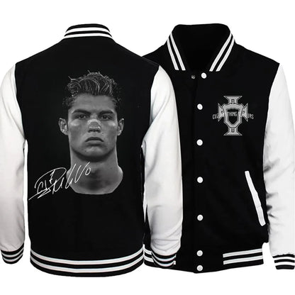 2025 Harajuku Cristiano Ronaldo Soccer Superstar Super Fashion Printed Baseball Suit Men's Distress American Trend Jacket