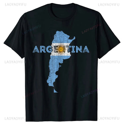 Hot Sale Argentinian Map Flag Souvenir Print Tshirt Argentina Vintage Graphic Men Casual T-shirt Hip Hop Short Sleeve T Shirts