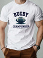 Men t-shirt 100% Cotton Rugby Pattern Print Round Neck Breathable Streetwear Oversized Tee Casual Fashion High quality Clothing