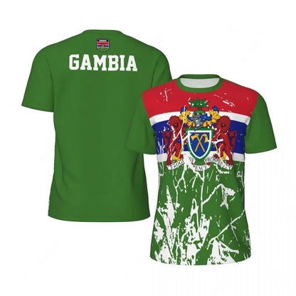 Gambia Flag T-shirt For Men Summer Round Neck T Shirt Sport Fitness Short Sleeve 3d Print Football Jerseys Oversized T Shirts