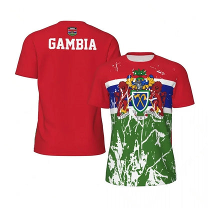 Gambia Flag T-shirt For Men Summer Round Neck T Shirt Sport Fitness Short Sleeve 3d Print Football Jerseys Oversized T Shirts