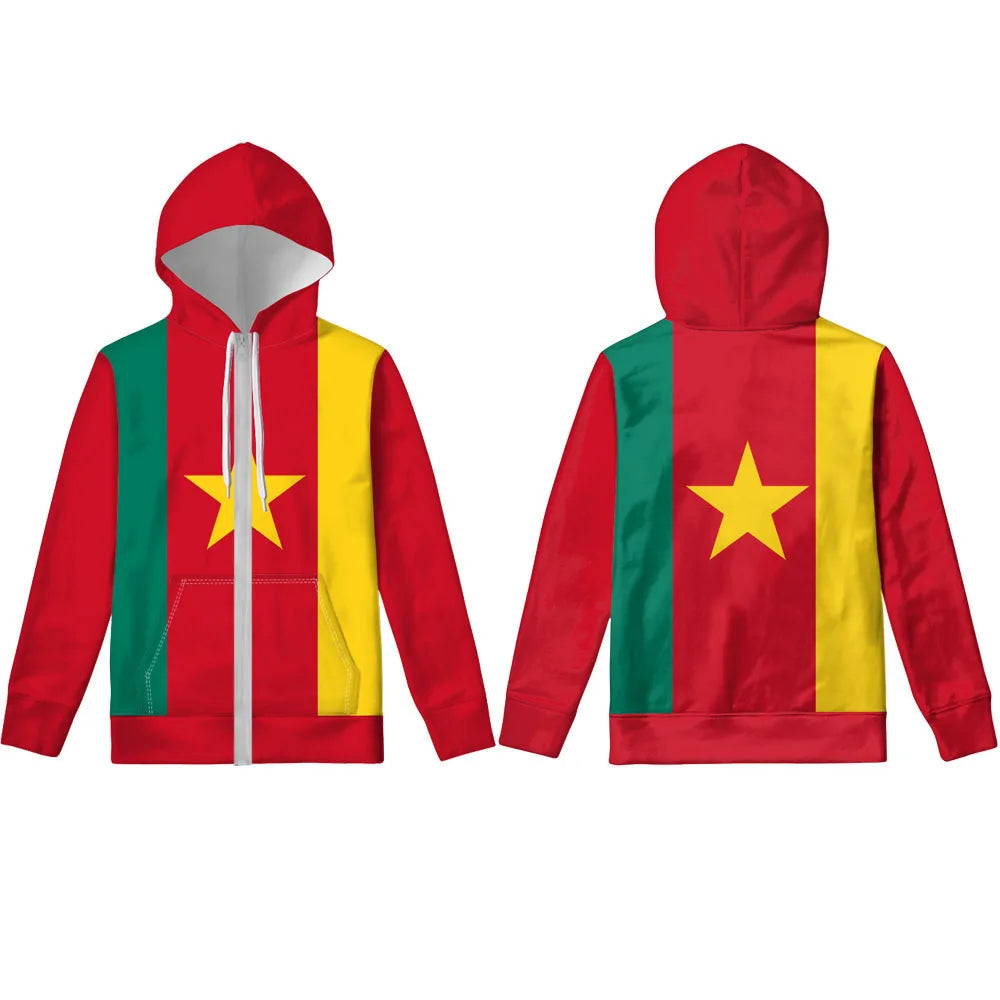 Cameroon Zipper Hoodie 3d Free Custom Name Number Team Cm Pullover Cmr Country French Cameroun Nation Cameroonian Flag Clothes