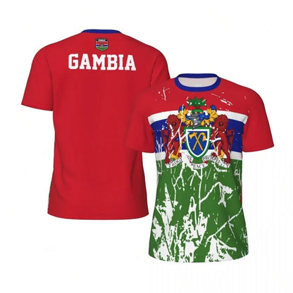 Gambia Flag T-shirt For Men Summer Round Neck T Shirt Sport Fitness Short Sleeve 3d Print Football Jerseys Oversized T Shirts