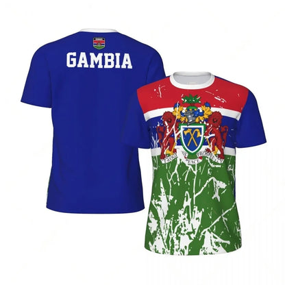 Gambia Flag T-shirt For Men Summer Round Neck T Shirt Sport Fitness Short Sleeve 3d Print Football Jerseys Oversized T Shirts