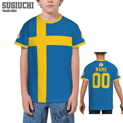Custom Name Number Sweden Flag Emblem 3D T-shirts For Kids Youth Boy/Girl Tees Soccer Football Fans Gift T shirt