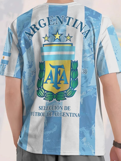 2025 Best-selling new 3D printed Argentina football jersey for men and women, quick-drying shirt, breathable sports T-shirt.