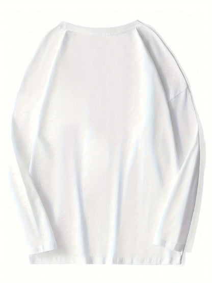 Men's "Whatever" Pattern Long Sleeved T-shirt Casual Elastic Pure Cotton Round Neck Black and White Printed Spring and Autumn