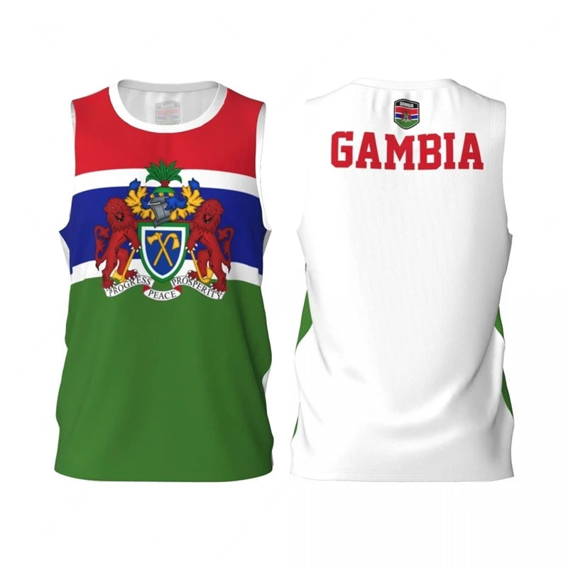Gambia Flag Basketball Jersey Fashion Casual 3D National Emblem Printed Sports T Shirt Loose Quick Dry Breathable Mens Tees Tops