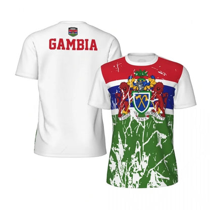 Gambia Flag T-shirt For Men Summer Round Neck T Shirt Sport Fitness Short Sleeve 3d Print Football Jerseys Oversized T Shirts