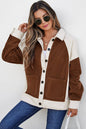 Colorblock Fleece Patchwork Button Down Shacket