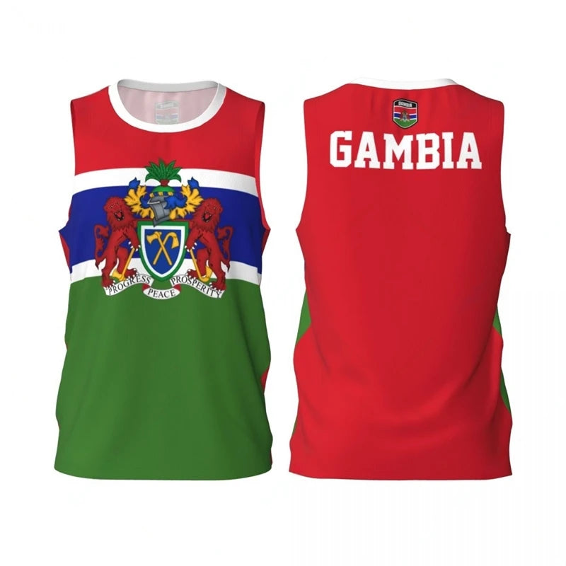 Gambia Flag Basketball Jersey Fashion Casual 3D National Emblem Printed Sports T Shirt Loose Quick Dry Breathable Mens Tees Tops