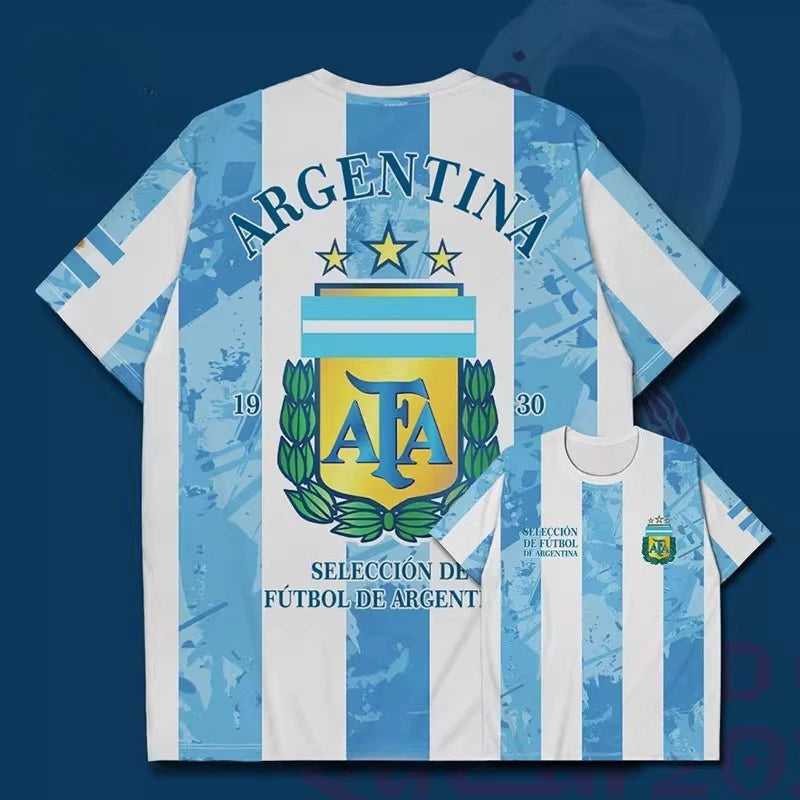 2025 Best-selling new 3D printed Argentina football jersey for men and women, quick-drying shirt, breathable sports T-shirt.