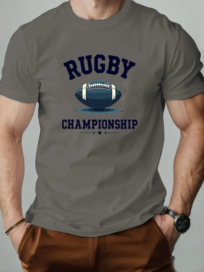 Men t-shirt 100% Cotton Rugby Pattern Print Round Neck Breathable Streetwear Oversized Tee Casual Fashion High quality Clothing