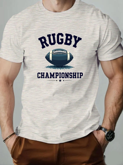 Men t-shirt 100% Cotton Rugby Pattern Print Round Neck Breathable Streetwear Oversized Tee Casual Fashion High quality Clothing