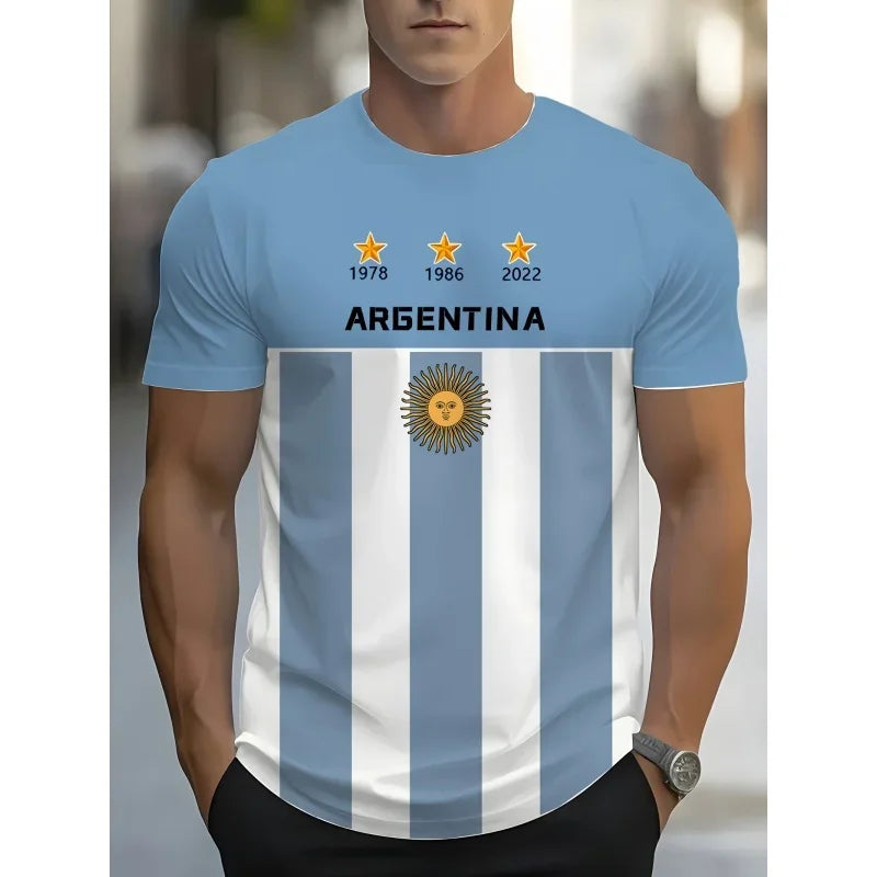 Argentina Flag Jerseys T-Shirt For Men National Emblem 3D Printed Tees Loose O-Neck Tops Sports chird Short Sleeves T Shirts