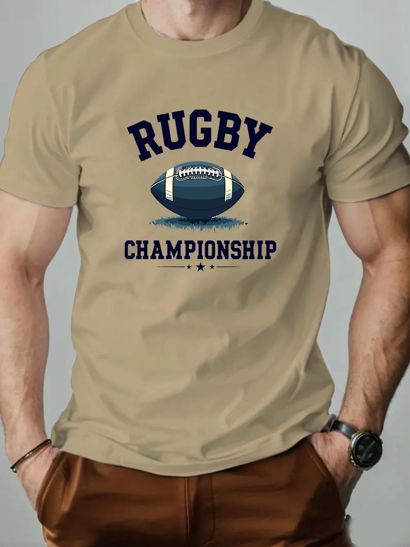 Men t-shirt 100% Cotton Rugby Pattern Print Round Neck Breathable Streetwear Oversized Tee Casual Fashion High quality Clothing