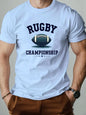Men t-shirt 100% Cotton Rugby Pattern Print Round Neck Breathable Streetwear Oversized Tee Casual Fashion High quality Clothing