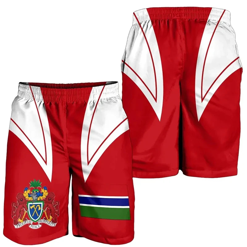 Africa Gambia Map Flag 3D Print Men Bermudas Hawaiian Boardshorts National Emblem Beach Shorts Coat Of Arms Male Short Pants