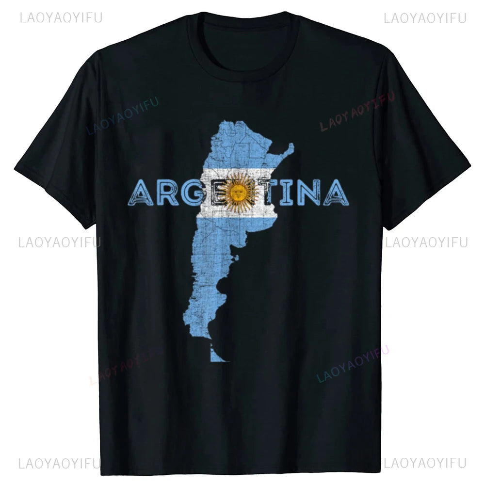 Hot Sale Argentinian Map Flag Souvenir Print Tshirt Argentina Vintage Graphic Men Casual T-shirt Hip Hop Short Sleeve T Shirts