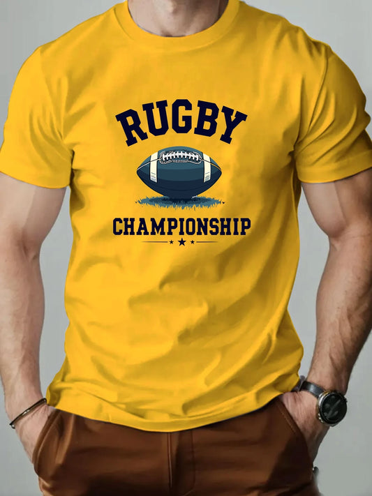 Men t-shirt 100% Cotton Rugby Pattern Print Round Neck Breathable Streetwear Oversized Tee Casual Fashion High quality Clothing