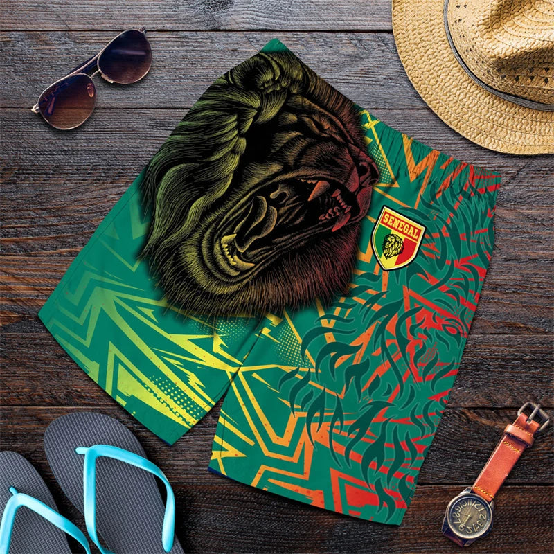 Senegal Flag Map 3D Print Beach Shorts Casual Hawaiian Boy Trunks Coat Of Arms Short Pants For Men Clothes Male Casual Trousers