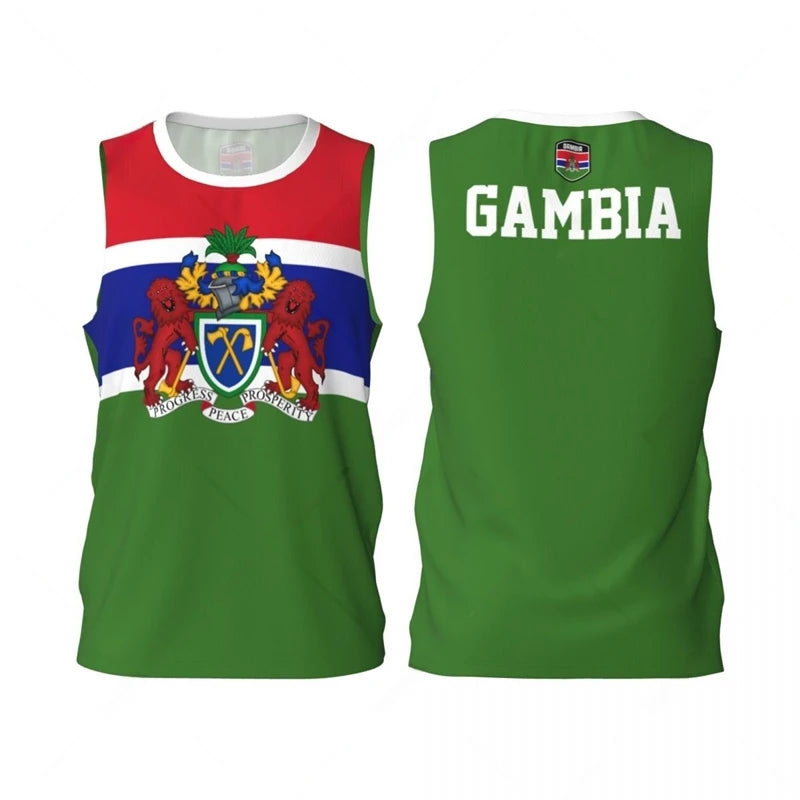 Gambia Flag Basketball Jersey Fashion Casual 3D National Emblem Printed Sports T Shirt Loose Quick Dry Breathable Mens Tees Tops