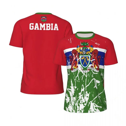 Gambia Flag T-shirt For Men Summer Round Neck T Shirt Sport Fitness Short Sleeve 3d Print Football Jerseys Oversized T Shirts