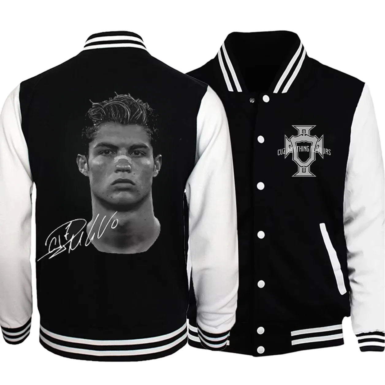 2025 Harajuku Cristiano Ronaldo Soccer Superstar Super Fashion Printed Baseball Suit Men's Distress American Trend Jacket
