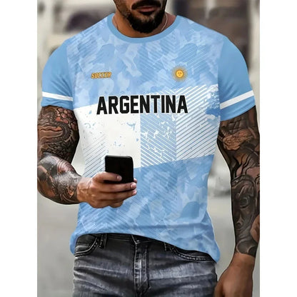 Argentina Flag Jerseys T-Shirt For Men National Emblem 3D Printed Tees Loose O-Neck Tops Sports chird Short Sleeves T Shirts