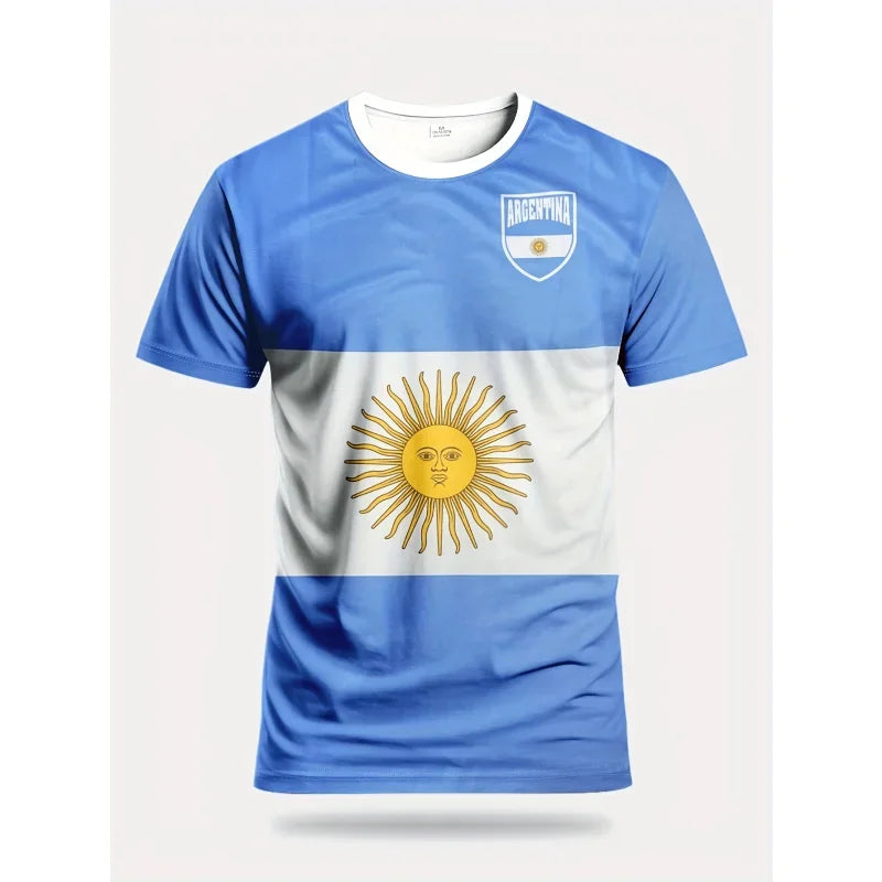 Argentina Flag Jerseys T-Shirt For Men National Emblem 3D Printed Tees Loose O-Neck Tops Sports chird Short Sleeves T Shirts