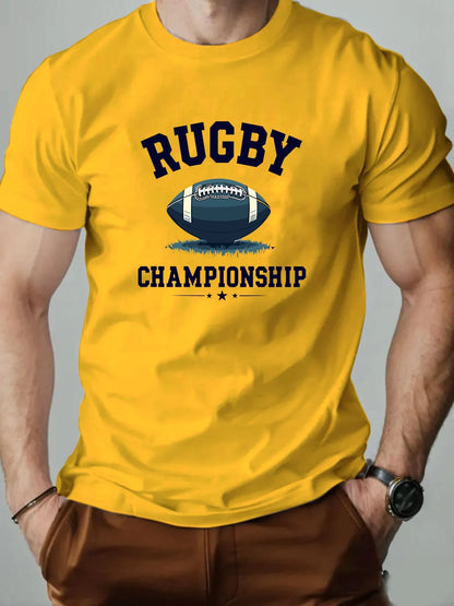 Men t-shirt 100% Cotton Rugby Pattern Print Round Neck Breathable Streetwear Oversized Tee Casual Fashion High quality Clothing