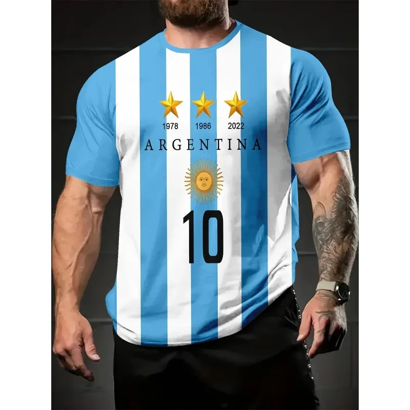 Argentina Flag Jerseys T-Shirt For Men National Emblem 3D Printed Tees Loose O-Neck Tops Sports chird Short Sleeves T Shirts