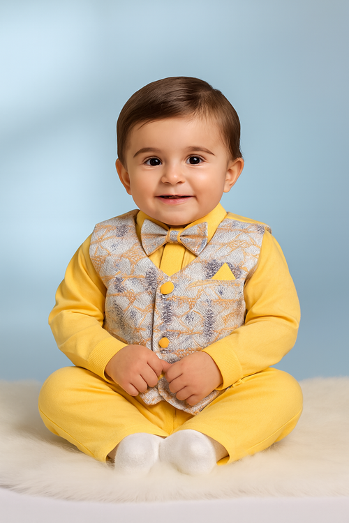 Peach Kurta Set with Embroidered Jacket – Kids Ethnic Wear