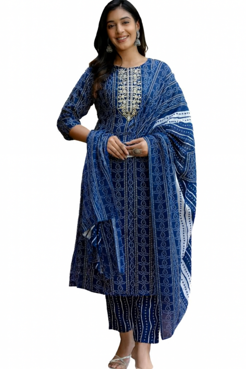 Glow: Embroidered Kurta Set with Dupatta-Teal (Size-L) | D210